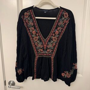 American Eagle Outfitters Black Embroidered Blouse